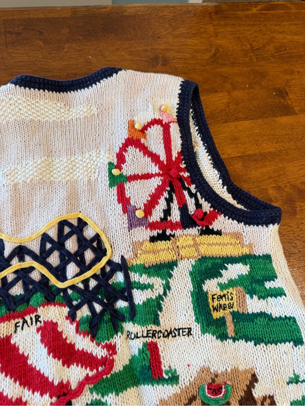 Vtg 90s Eagle's Eye Farm Country Cow Festival Sweater Vest Grandmacore Cotton M - Picture 9 of 11